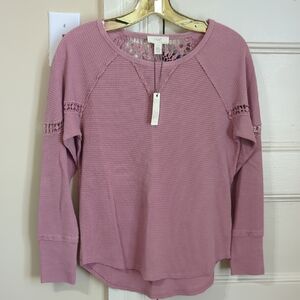 Women's Juniors Thermal Style Long Sleeve Shirt NWT